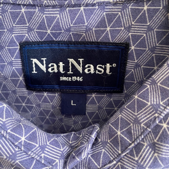 NAT NAST Luxury Originals Blue Geometric Button Up Shirt Pocket Rayon Mens Large - Picture 3 of 9